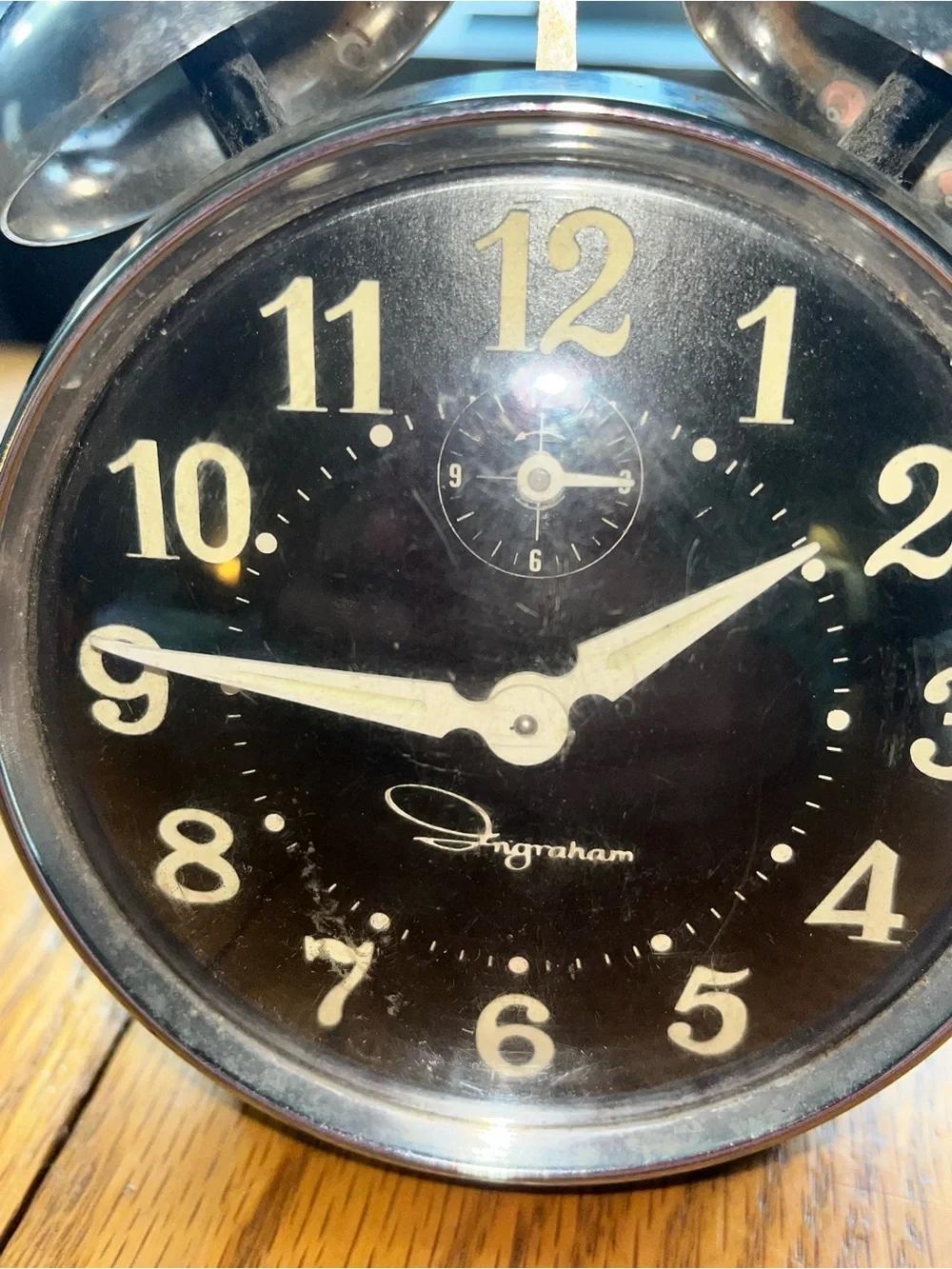 Vintage MCM Ingraham Traveling Alarm Clock Black & Chrome Made in Brazil - 1279